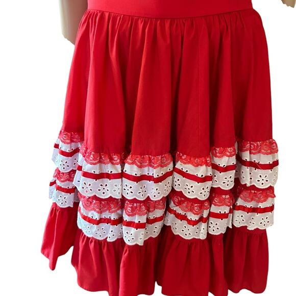 VTG Fashions by Betty Square Dance Set 6 Off The Shoulder Ruffle Skirt White Red - Picture 5 of 13